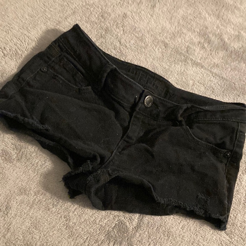 Black denim short shorts